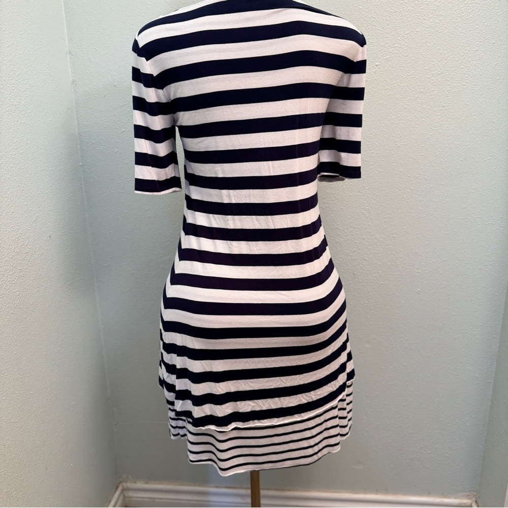 Chelsea & Theodore T Shirt Dress, Navy White Stripe, M, Lined, Rayon, Nautical​​ - Picture 5 of 11